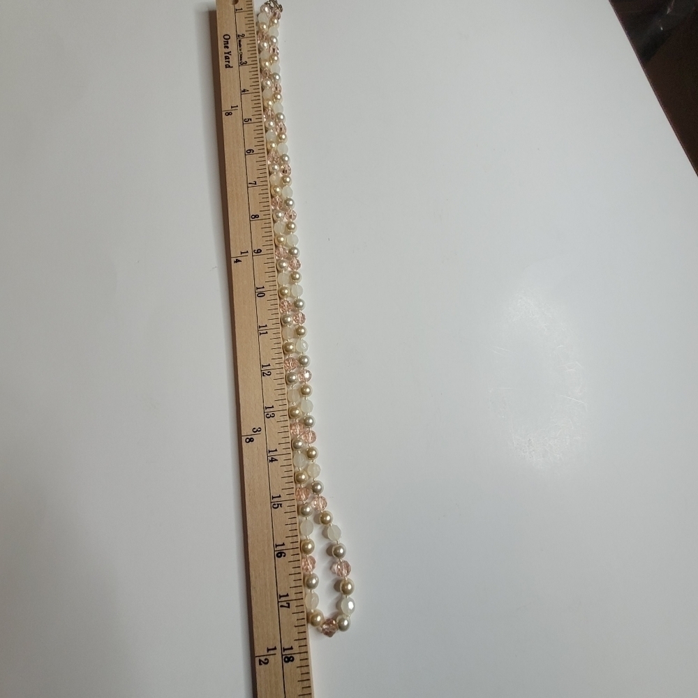 Pink and White Long Beaded Necklace - Picture 6 of 6